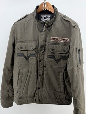 Affliction Black Premium Olive Military Moto Jacket XL Quilted Lining